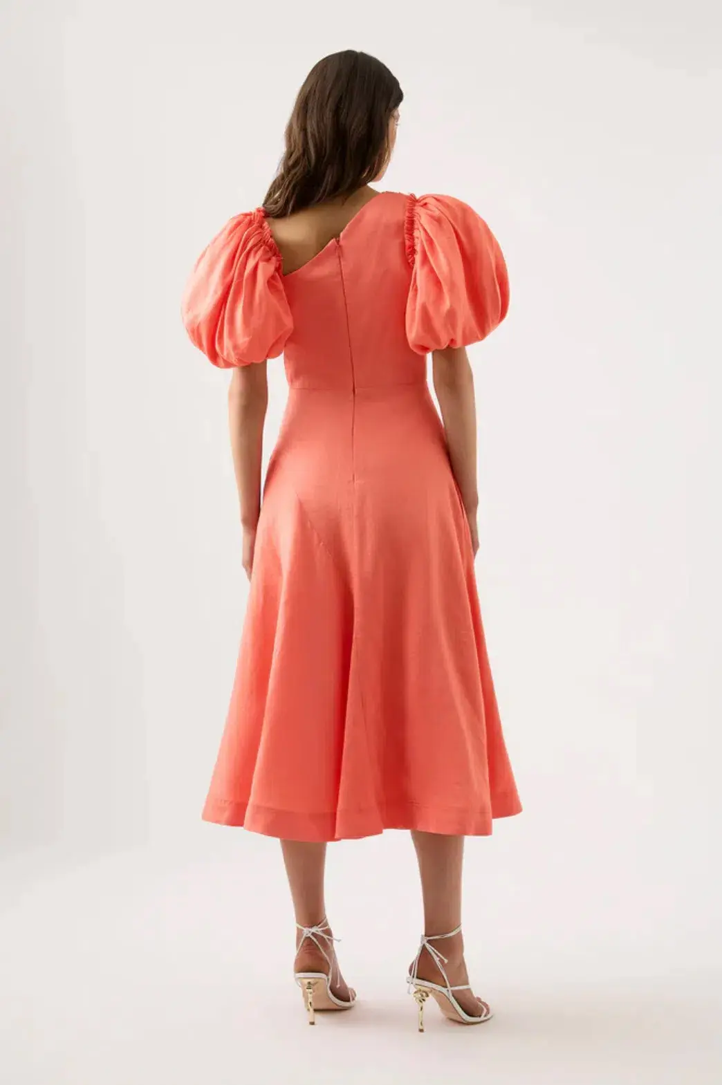AJE Maia Off Shoulder Midi Dress Coral Orange  Size 16  - Image 4