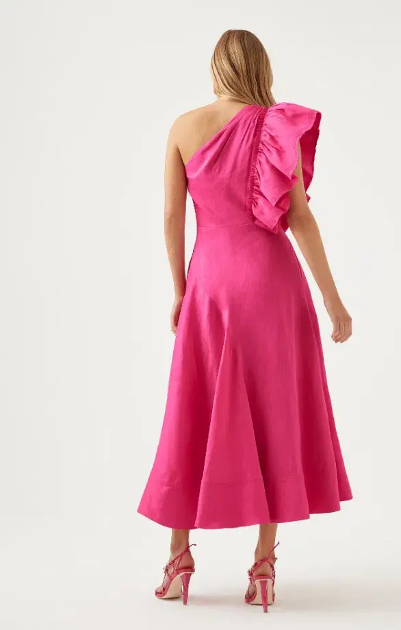 AJE Bonjour Asymmetric Midi Dress Fuschia Pink Size 16  - Image 3