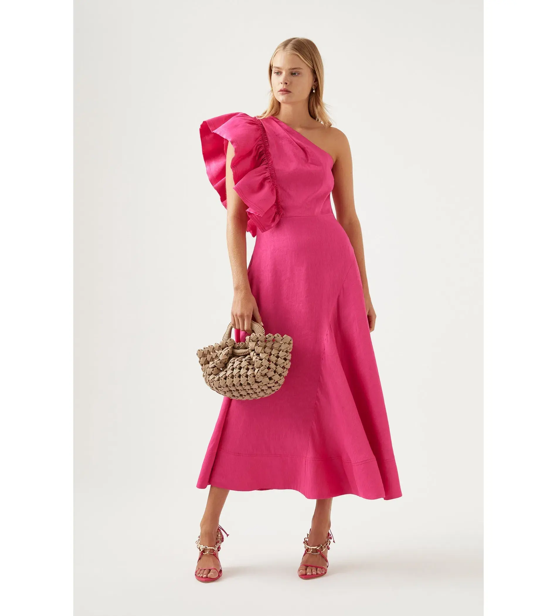 AJE Bonjour Asymmetric Midi Dress Fuschia Pink Size 16  - Image 1