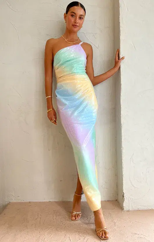 Suboo Ombre One Shoulder Split Maxi Dress Multi Size 8 for rent on The Volte - main image