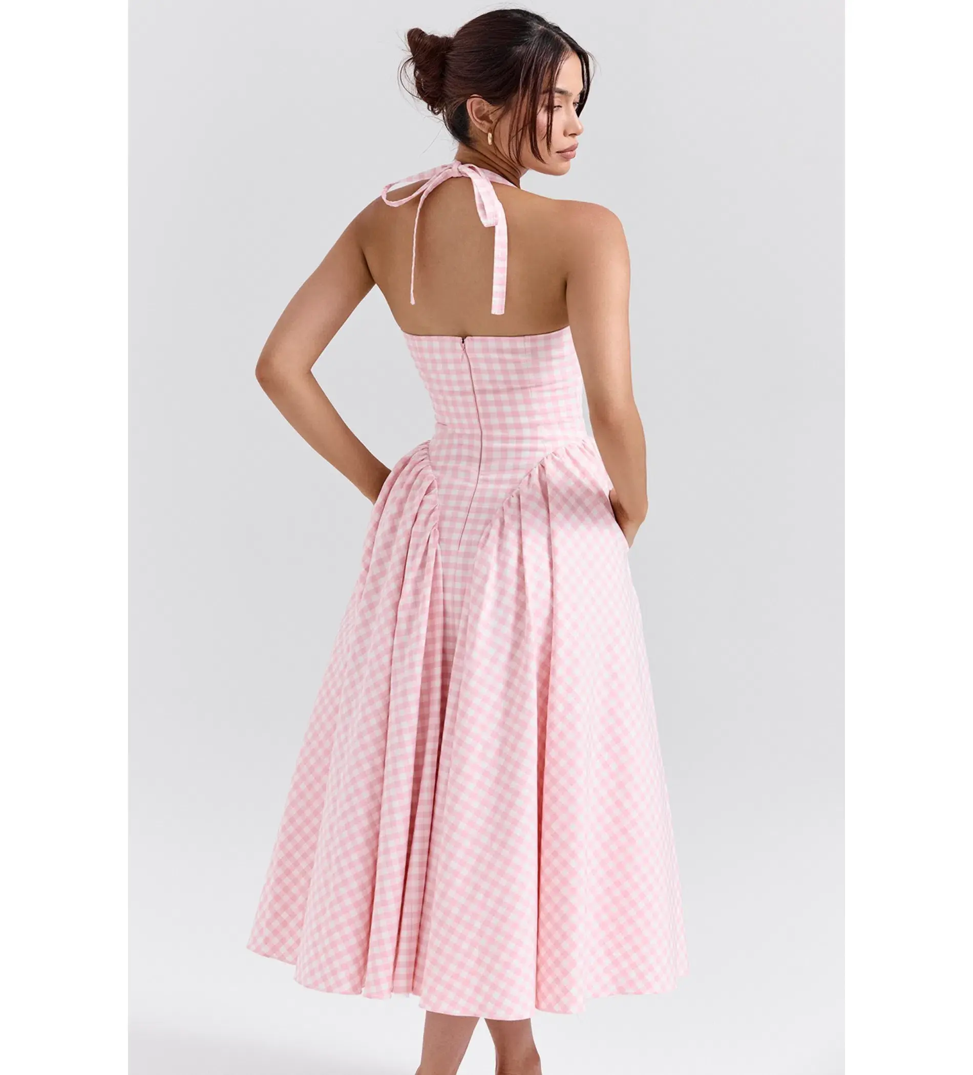 House of CB Marilyn  Gingham Halter Midi Dress Strawberry Shortcake Size XL/Au 14 - Image 2