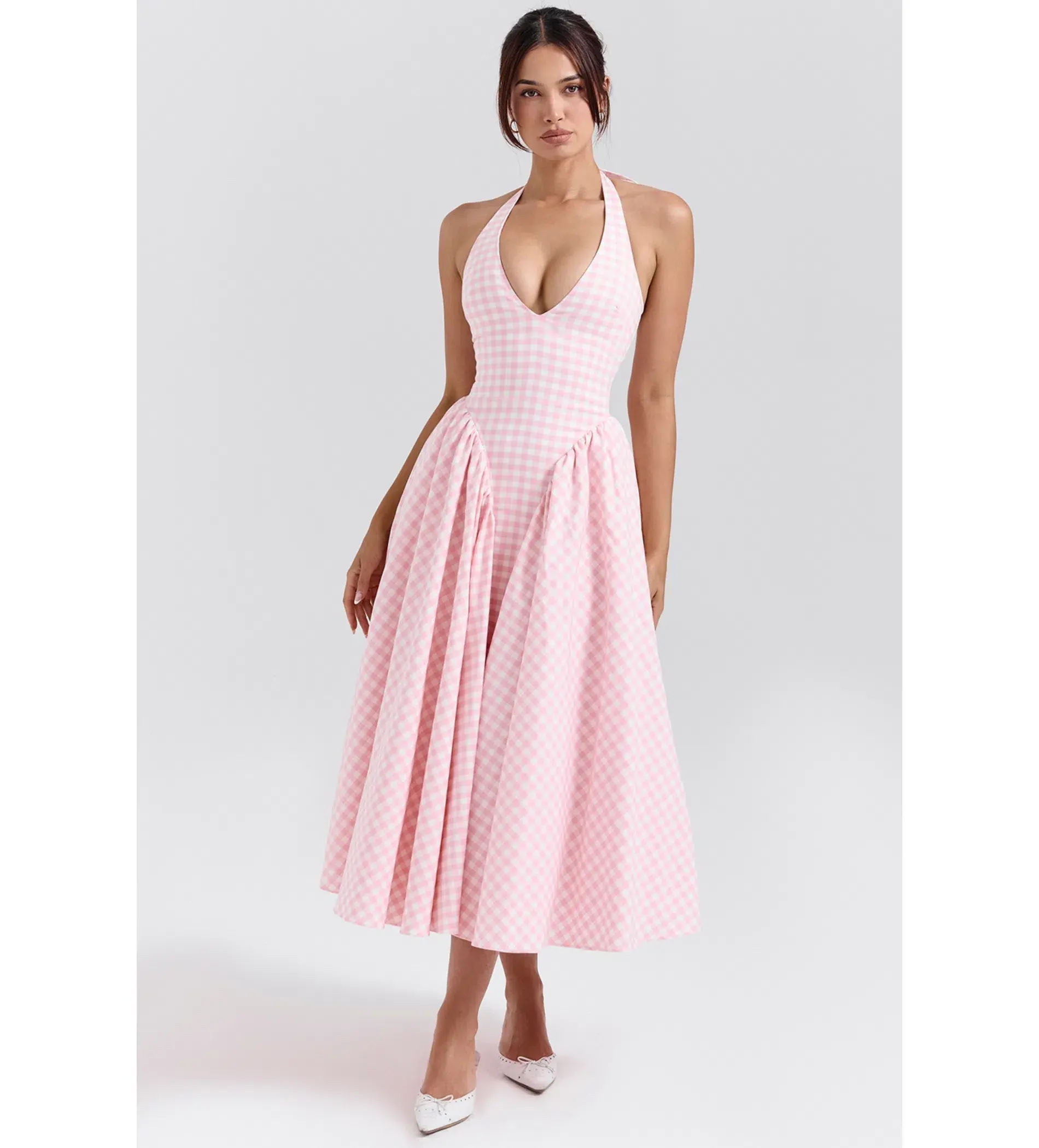 House of CB Marilyn  Gingham Halter Midi Dress Strawberry Shortcake Size XL/Au 14 - Image 3