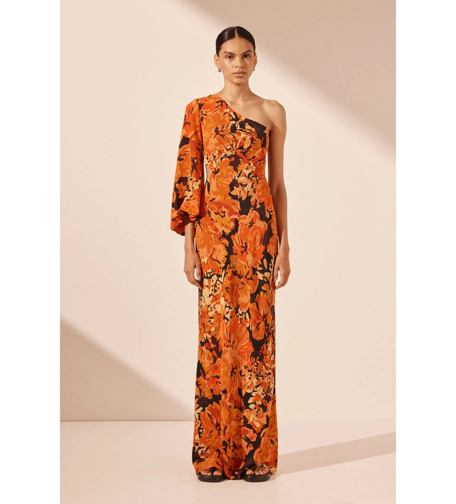Shona Joy Santos Silk One Shoulder Open Back Maxi Dress Santos Size 10 - Image 1