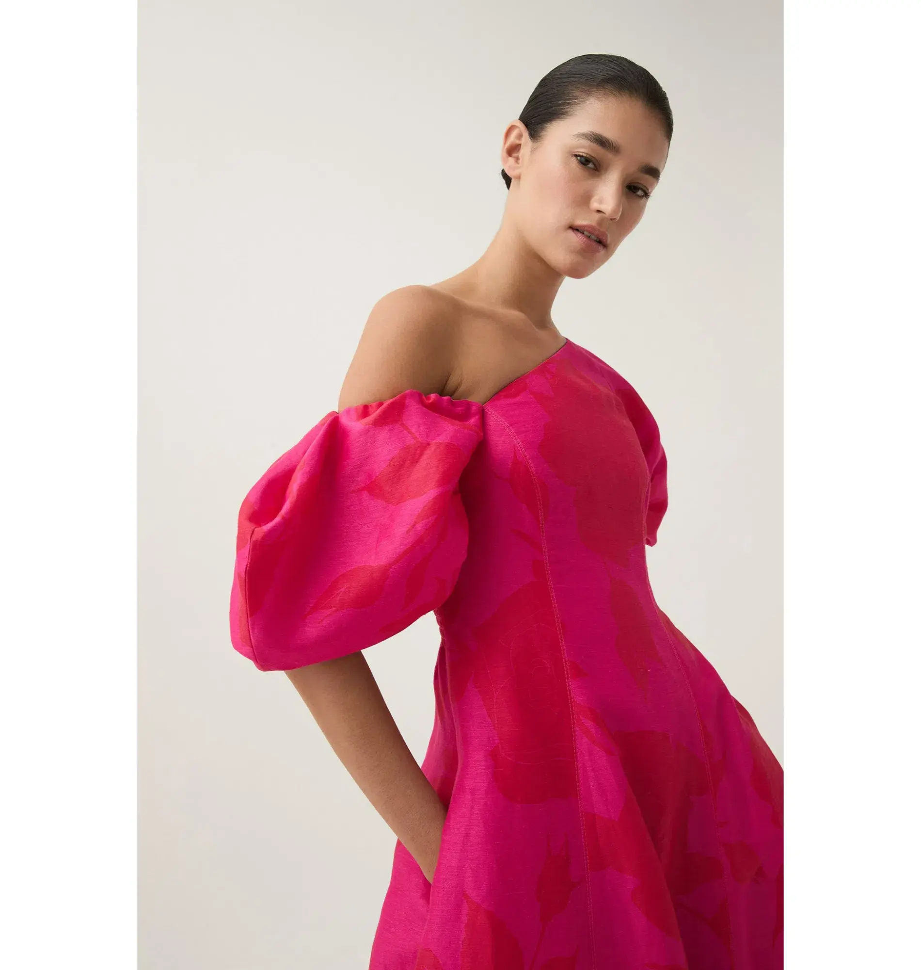 Aje Arista Tulip Sleeve Midi Dress Florescent Rose Pink Size AU 12 - Image 2