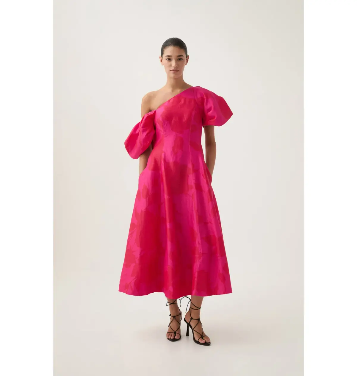 Aje Arista Tulip Sleeve Midi Dress Florescent Rose Pink Size AU 12 - Image 1