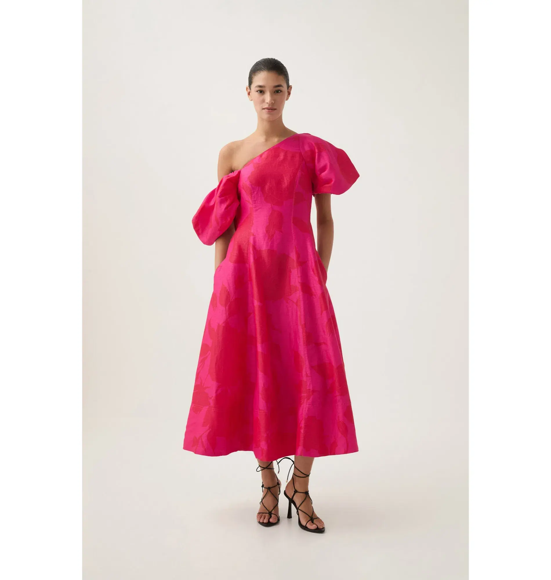 Aje Arista Tulip Sleeve Midi Dress Florescent Rose Pink Size AU 12 - Image 1