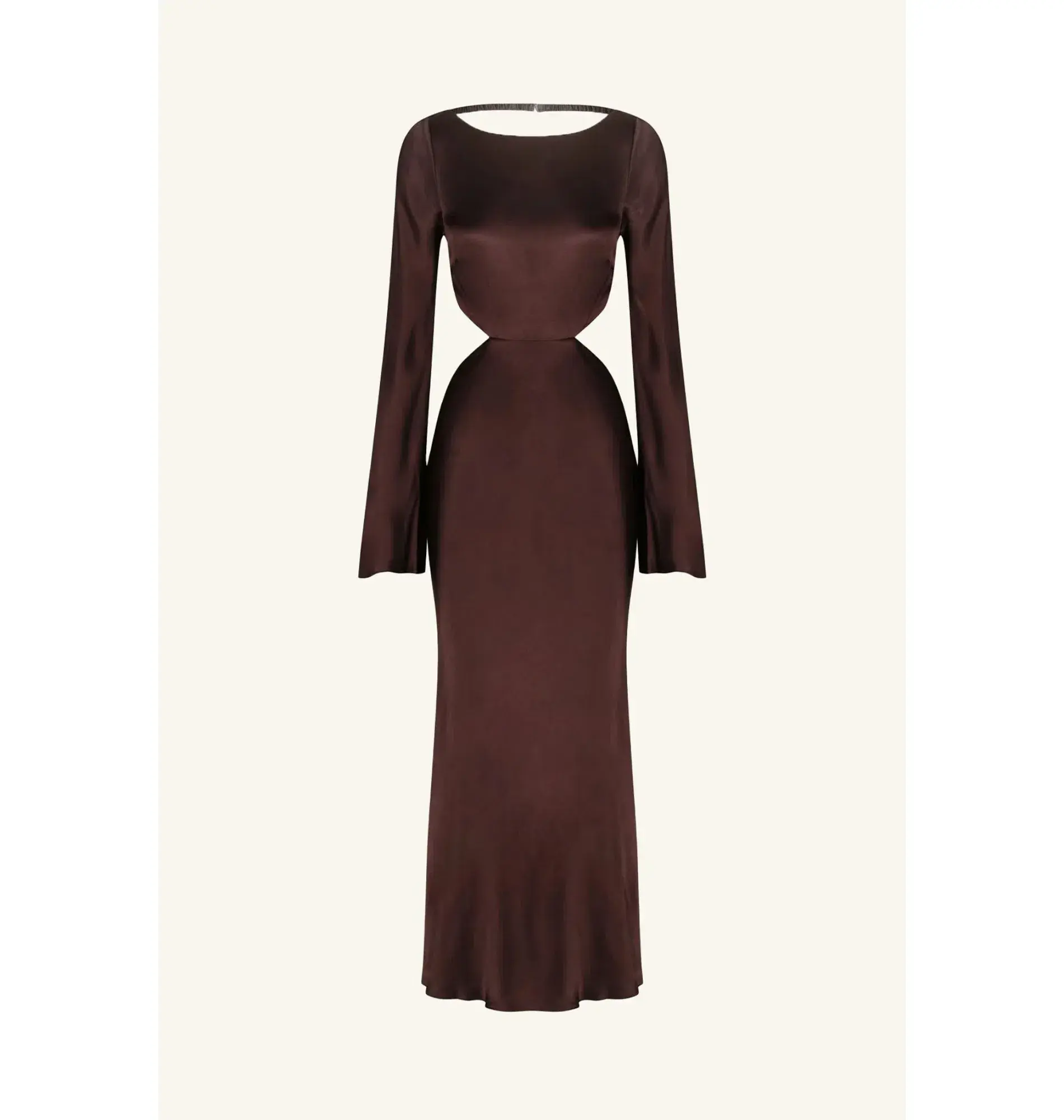 Shona Joy Lana Long Sleeve Open Back Midi Dress Cocoa Size AU 8 - Image 3