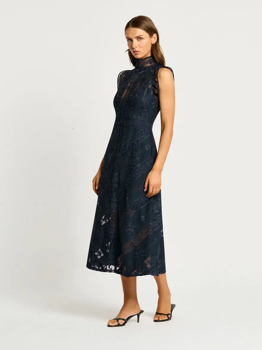 Moss and Spy Graceful Kristen Midi Dress Midnight Size AU 12 - Image 5