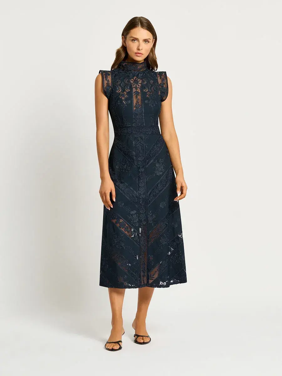 Moss and Spy Graceful Kristen Midi Dress Midnight Size AU 12 - Image 3