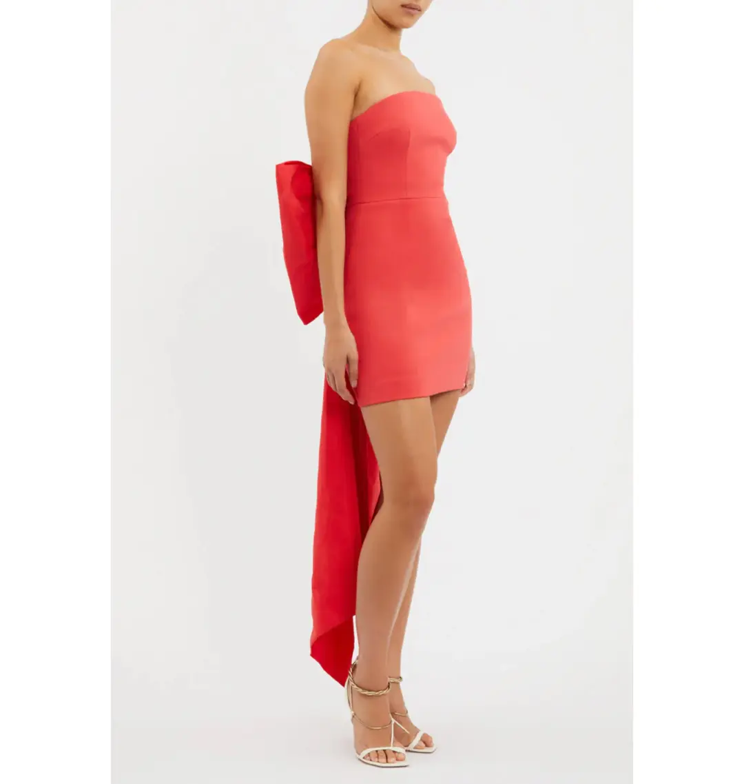 Rebecca Vallance Bon Ami Strapless Bow Mini Dress in Coral/Pink Size AU 10  for rent on The Volte - main image