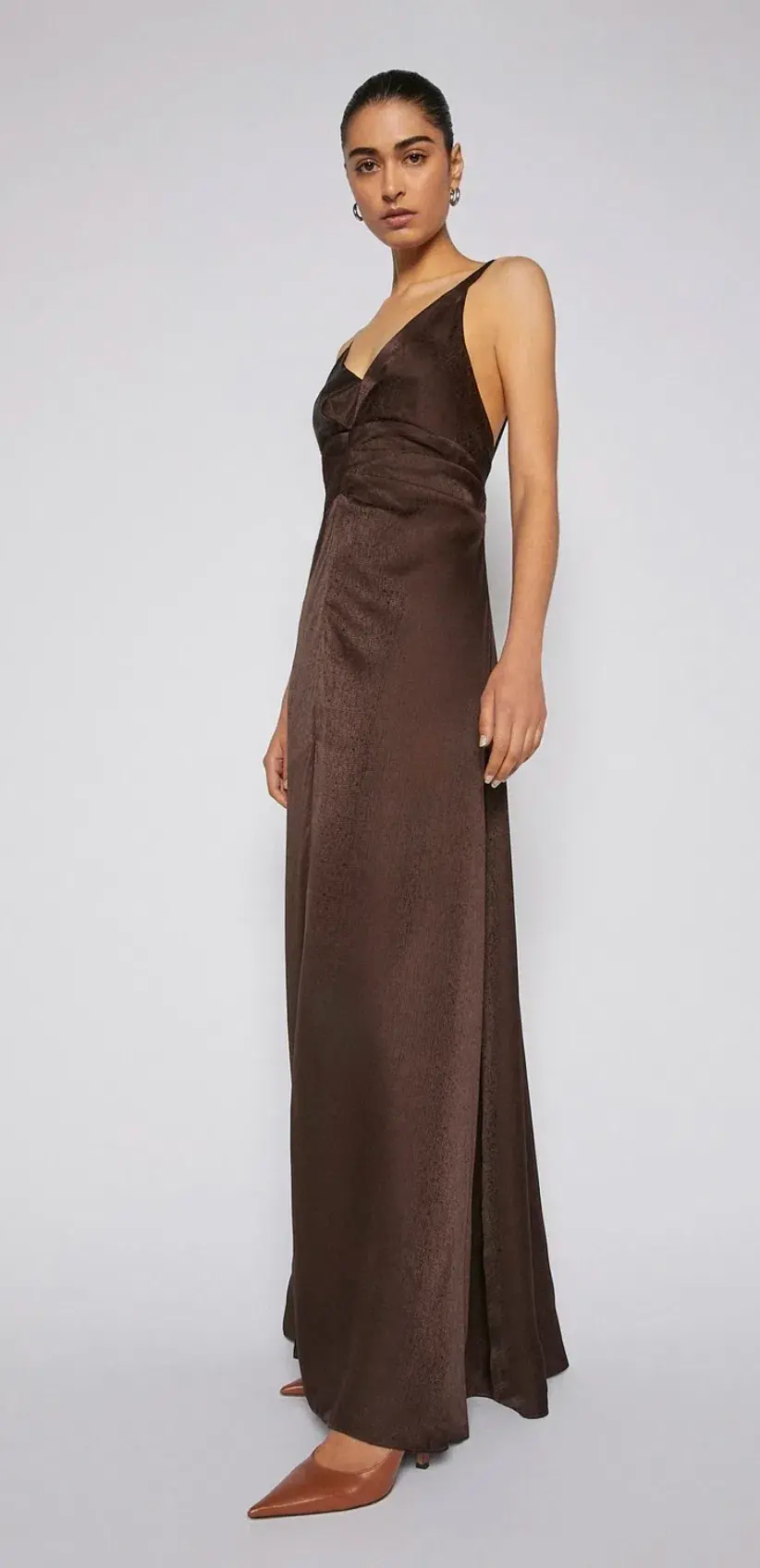 Scanlan Theodore Silk Jacquard Gown Chocolate Size AU 8 - Image 5