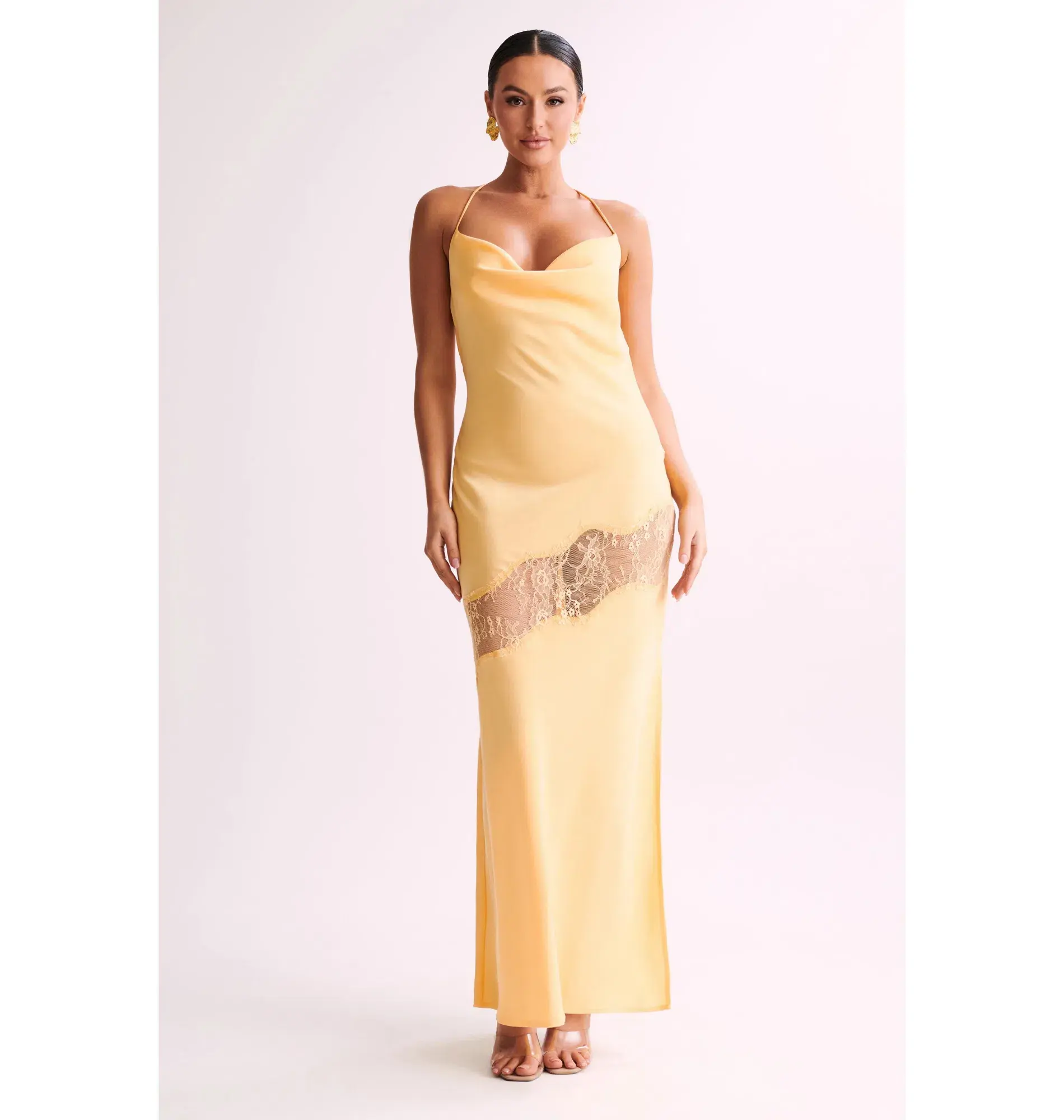 Meshki Chandra Lace Detail Satin Maxi Dress Lemon Size XS / AU 6 - Image 1