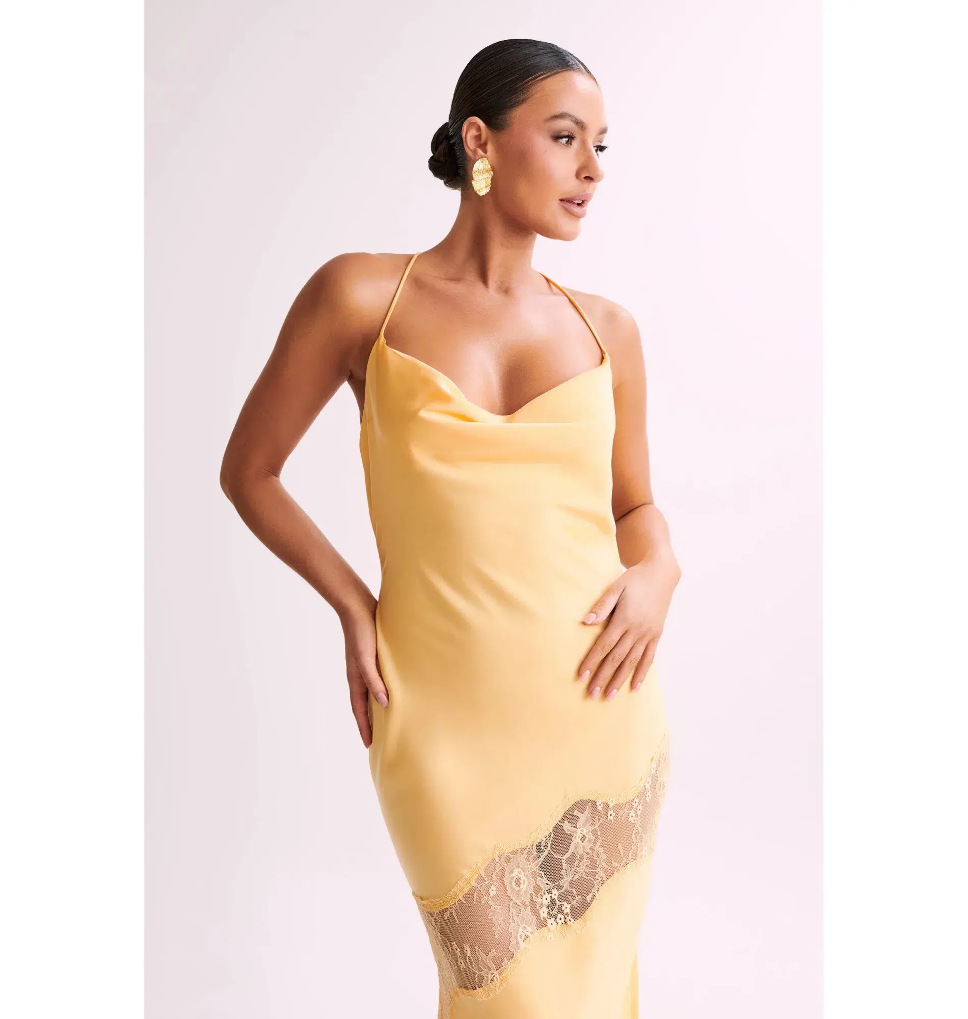 Meshki Chandra Lace Detail Satin Maxi Dress Lemon Size XS / AU 6 - Image 4