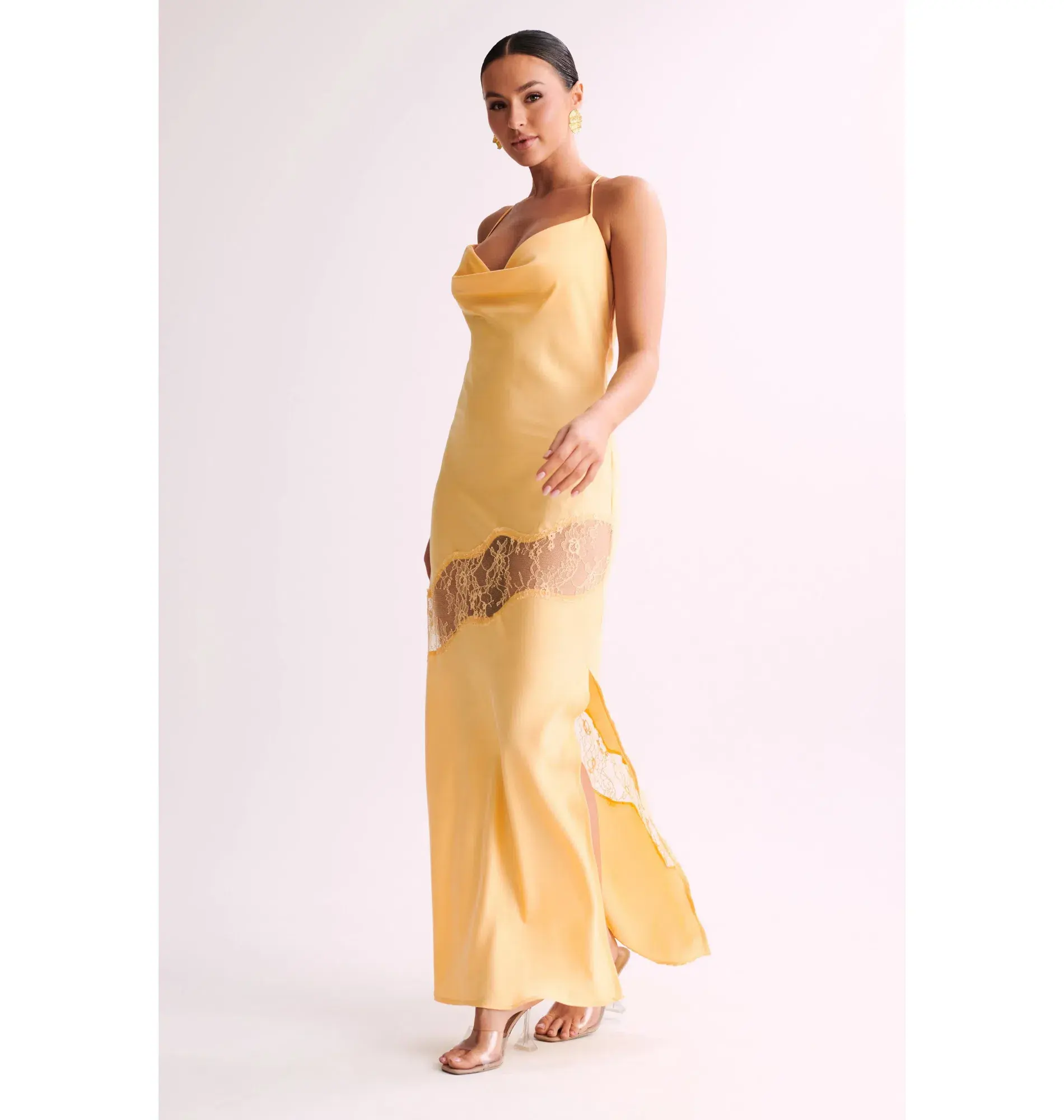 Meshki Chandra Lace Detail Satin Maxi Dress Lemon Size XS / AU 6 - Image 2