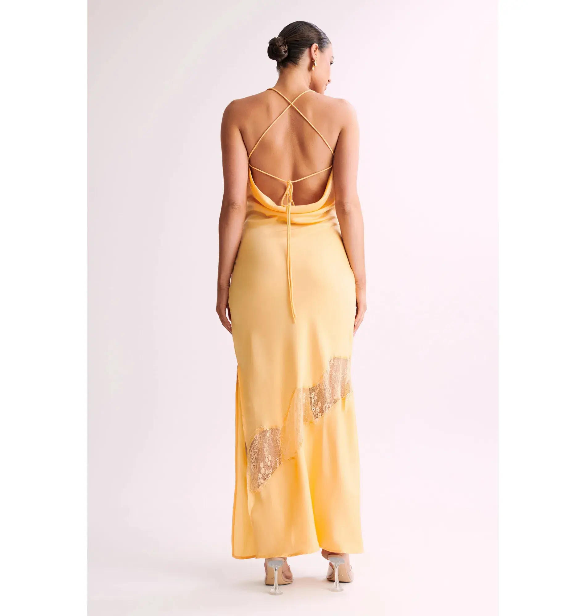 Meshki Chandra Lace Detail Satin Maxi Dress Lemon Size XS / AU 6 - Image 3