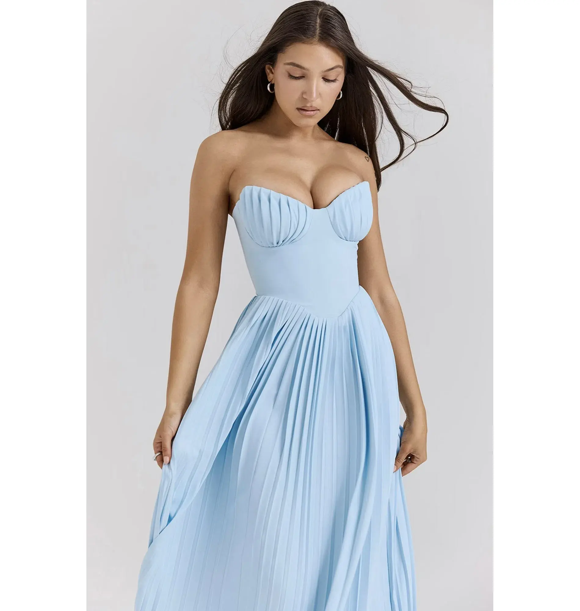 House Of CB Marcella Pleated Maxi Dress Ocean Blue Size AU 8 - Image 2
