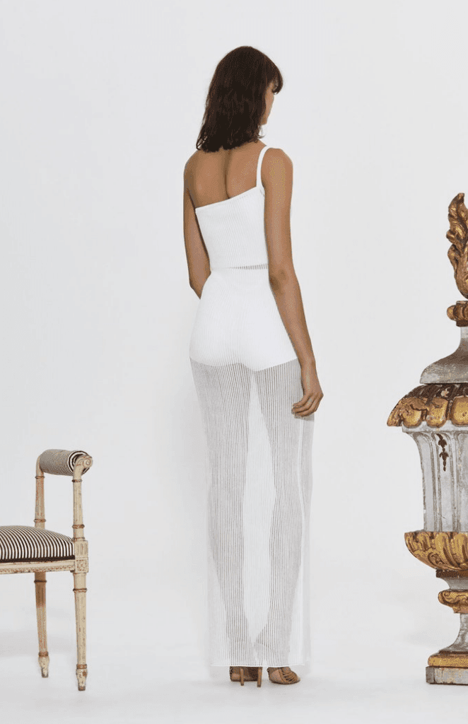 Sir The Label Alexandre One Shoulder Pointelle Knee-length Knit Dress White | AU 8 - Image 2