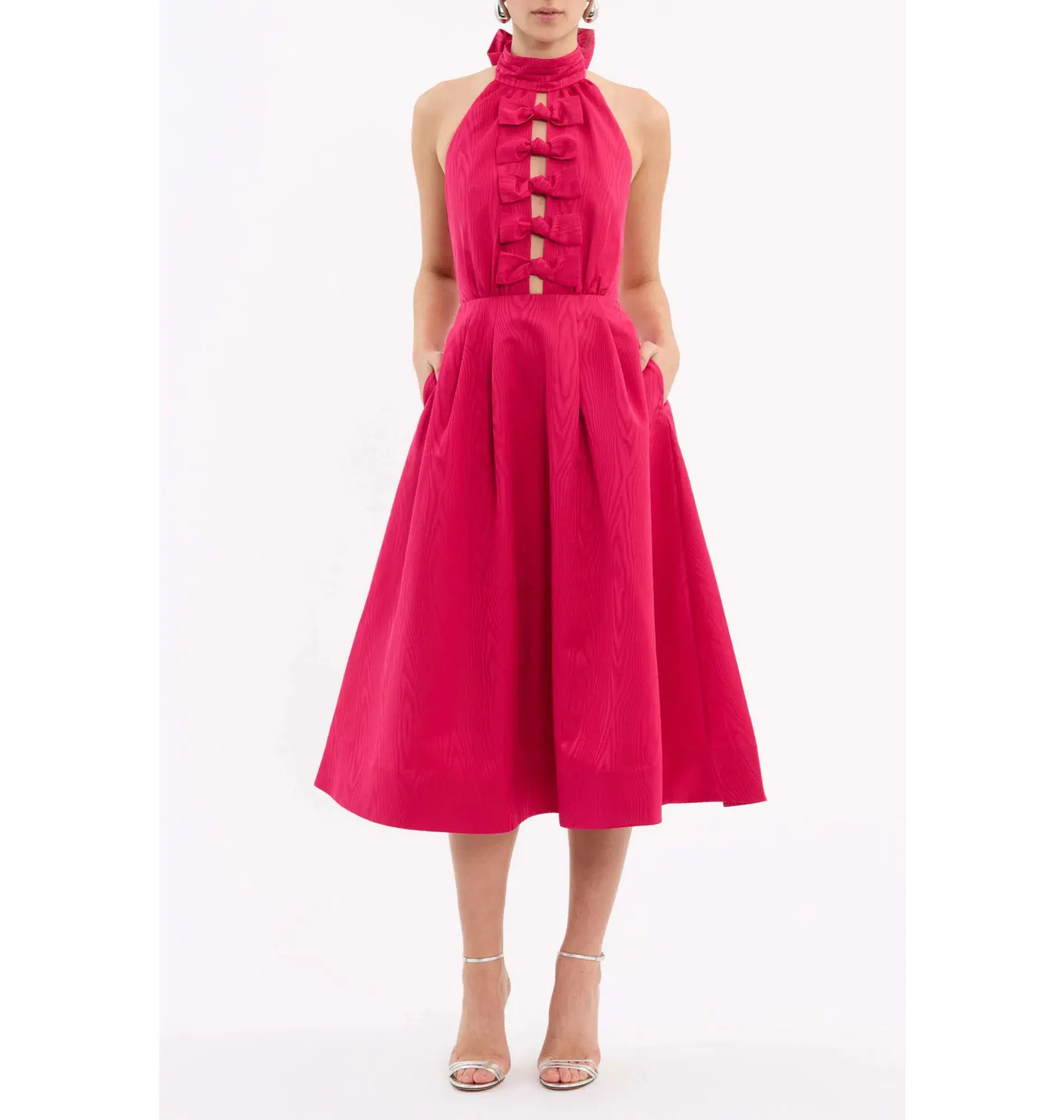 Rebecca Vallance Tahlia Halter Midi Dress Pink Size AU 10 - Image 1