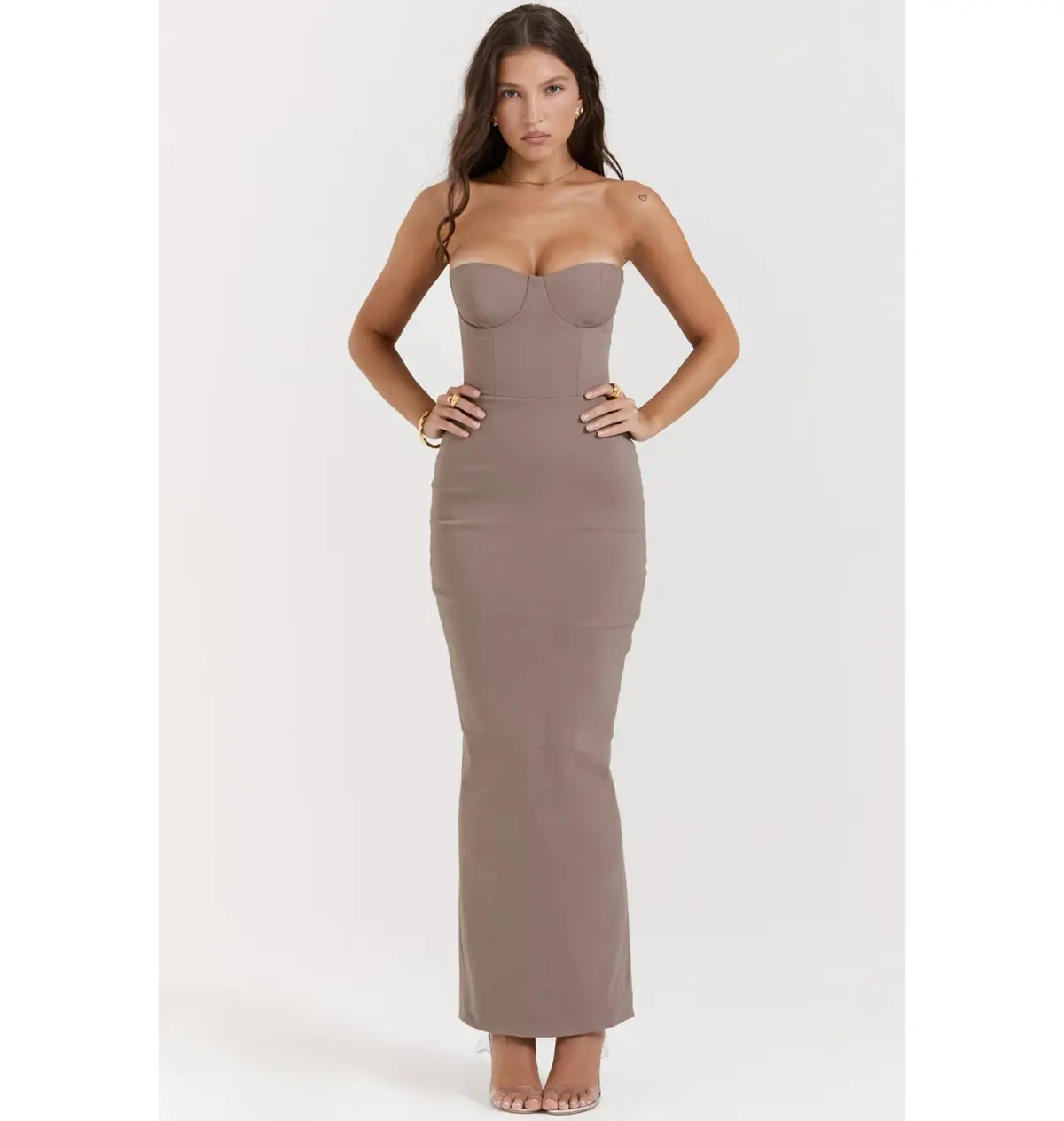 House of CB Lucia Strapless Corset Maxi Dress Taupe Size S / AU 8 - Image 1