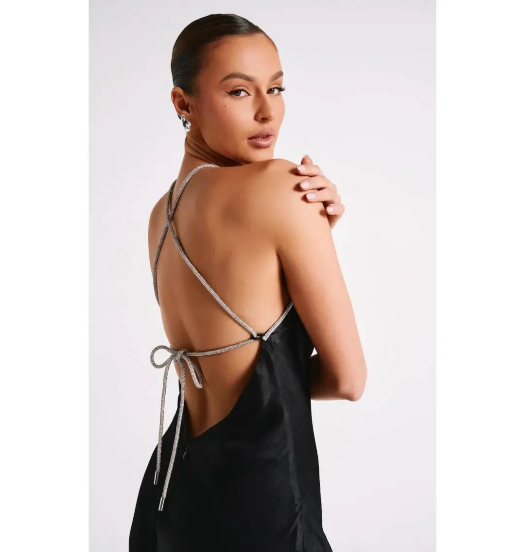 Meshki Louise Diamante Rope Maxi Dress Black Size Medium / AU 10 for rent on The Volte - main image