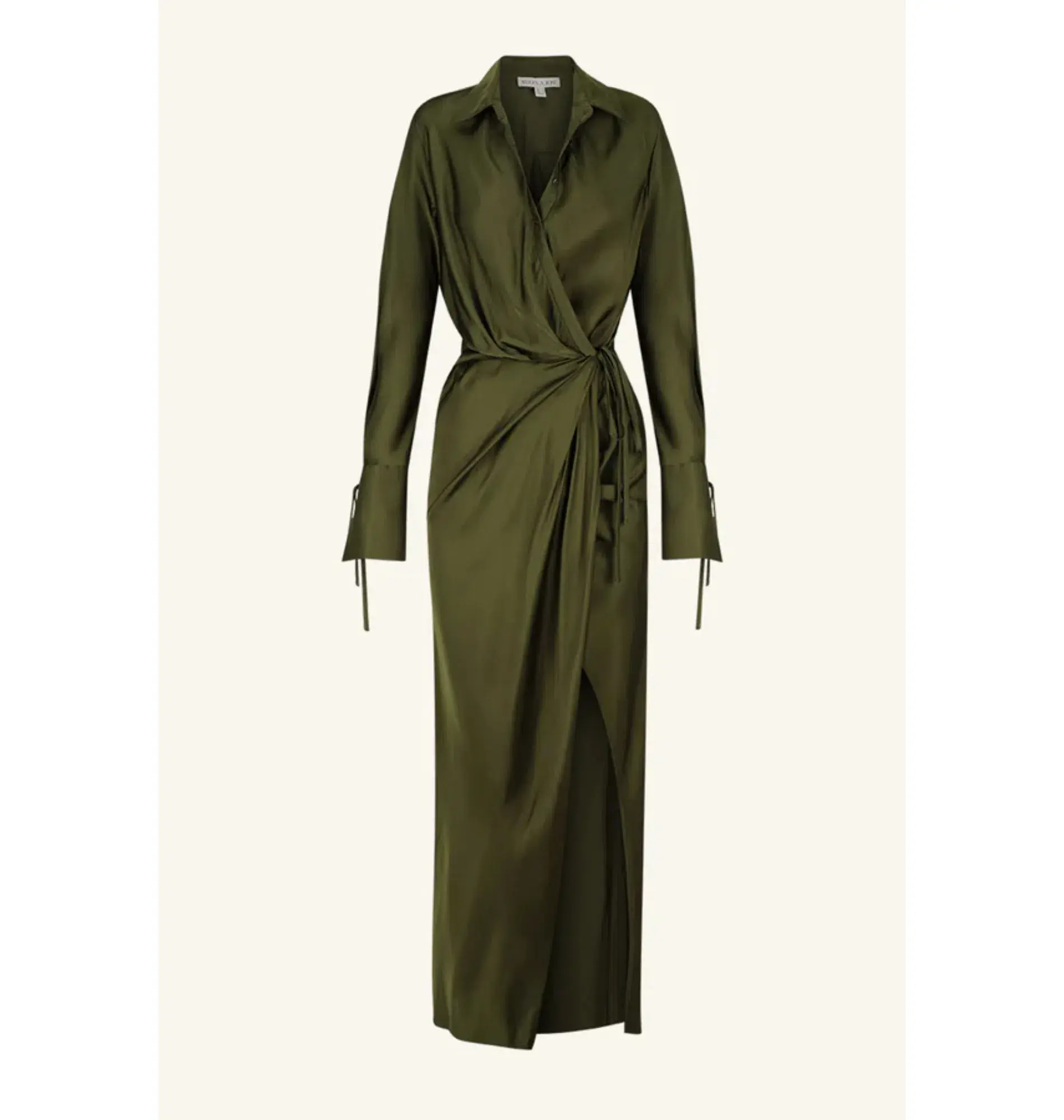 Shona Joy Shae Draped Shirt Maxi Dress Pine Green Size AU 16 - Image 4