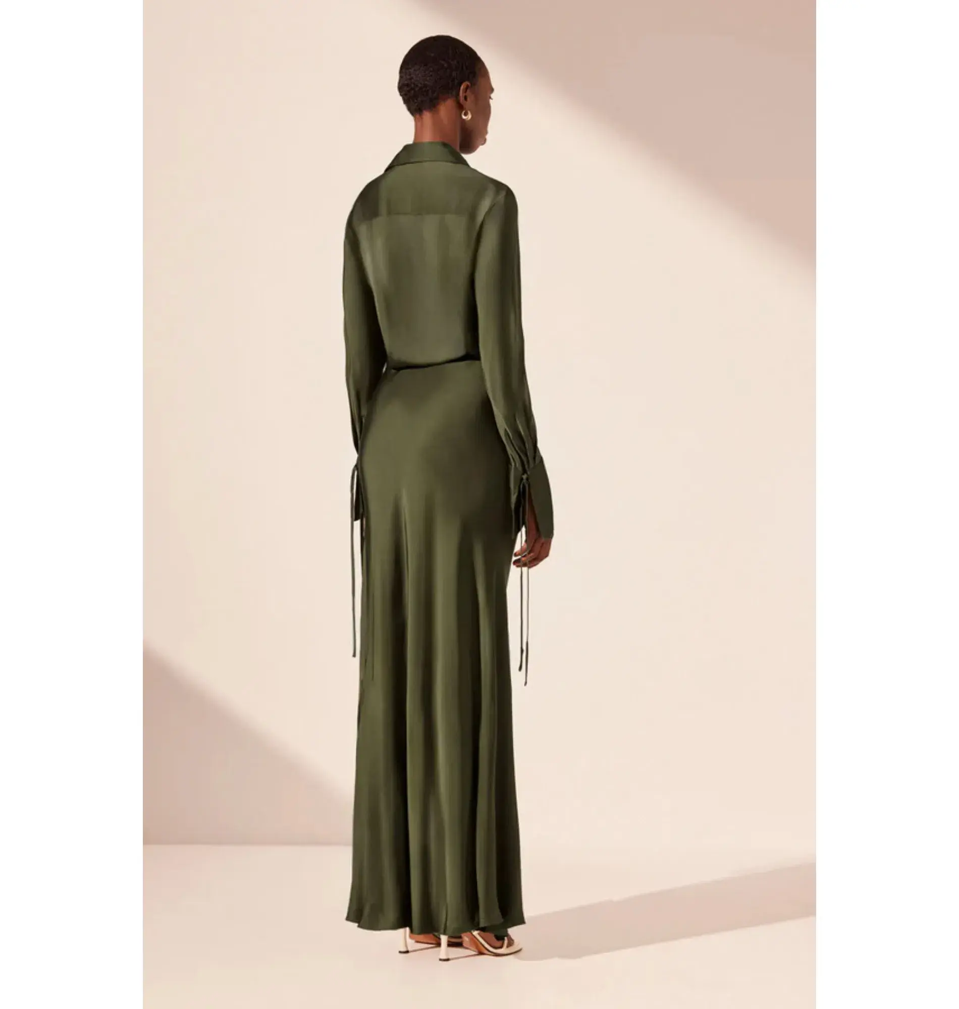 Shona Joy Shae Draped Shirt Maxi Dress Pine Green Size AU 16 - Image 3