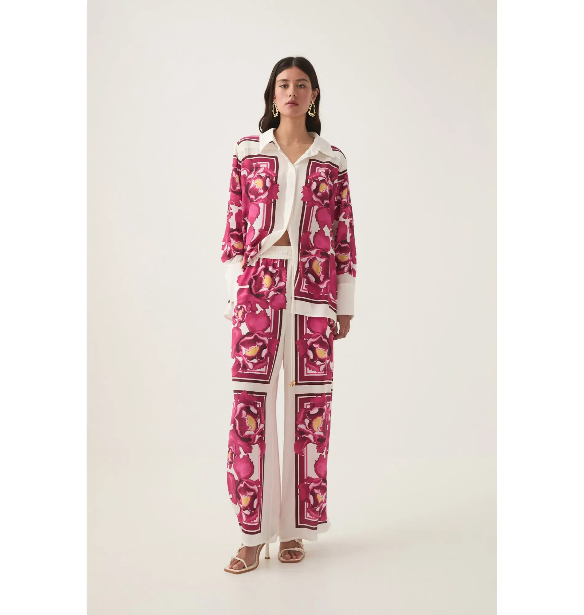 Aje Atomic Silk Shirt and Relaxed Pants Set Boldly Blooming Size AU 14 - Image 1