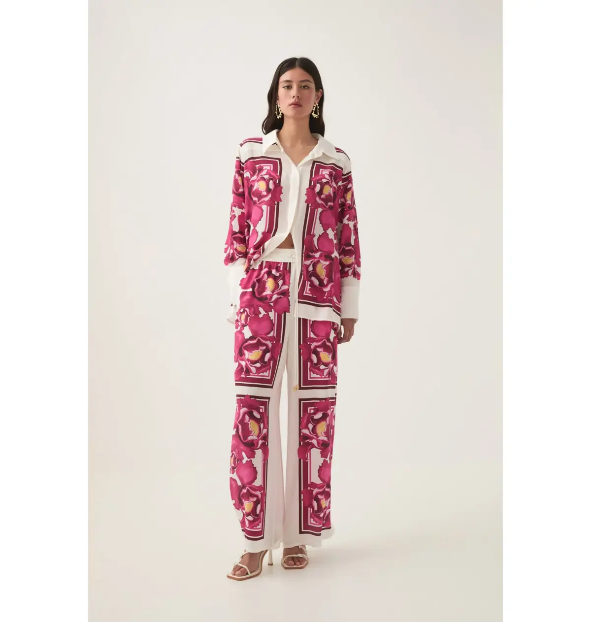 Aje Atomic Silk Shirt and Relaxed Pants Set Boldly Blooming Size AU 10 - Image 1