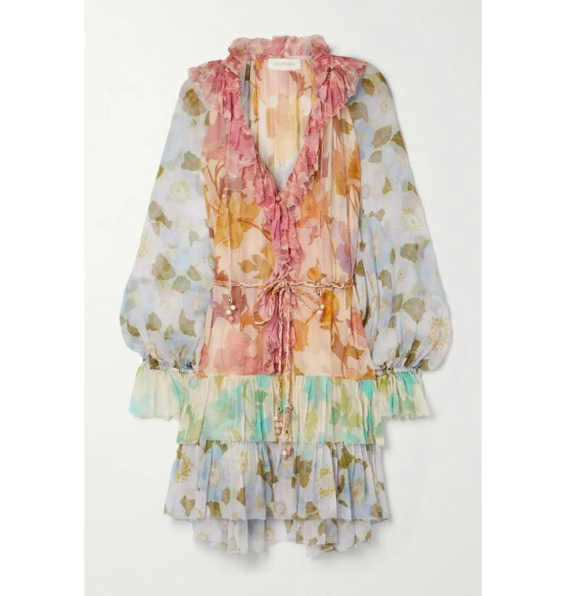 Zimmermann Tempo Frilled Mini Dress Spliced Mult Size 2 / AU 12 - Image 3