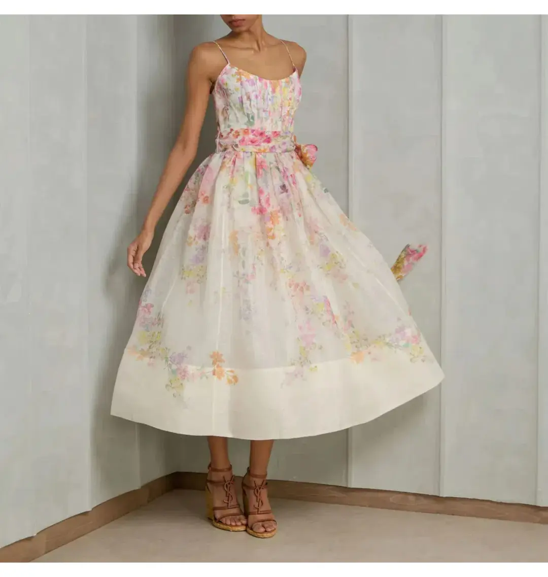 Zimmermann Natura Corset Midi Dress Kaleidoscope Garden Size 2 / AU 12 for rent on The Volte - main image