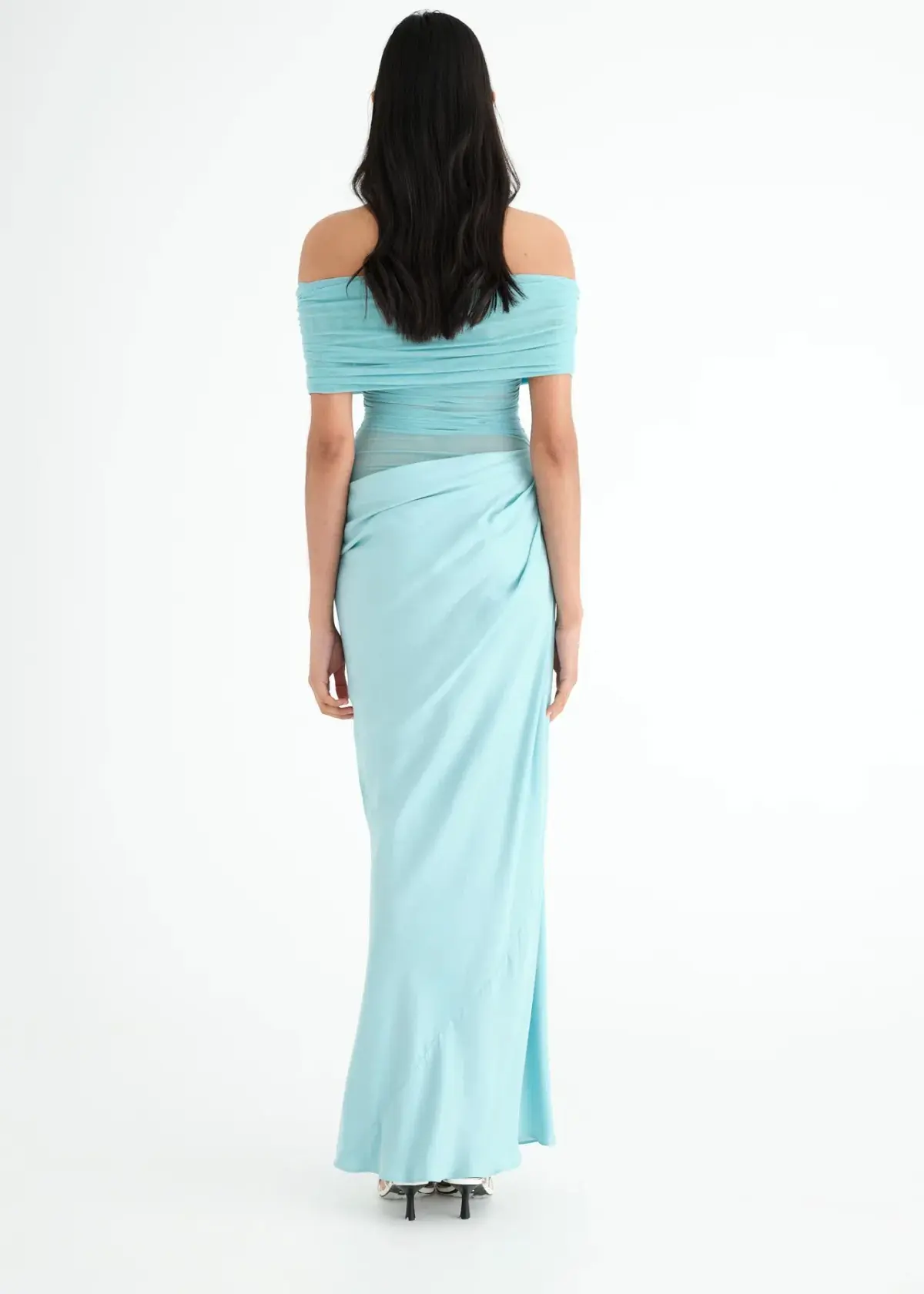 Benni Nico Off Shoulder Maxi Dress in Aquamarine Size 8 - Image 3