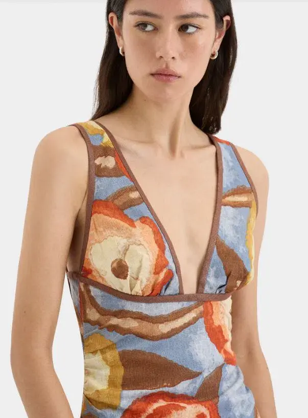 Sir the Label Avery V Neck Midi Dress Camellia Floral Print Size 0 (AU 6) for rent on The Volte - main image