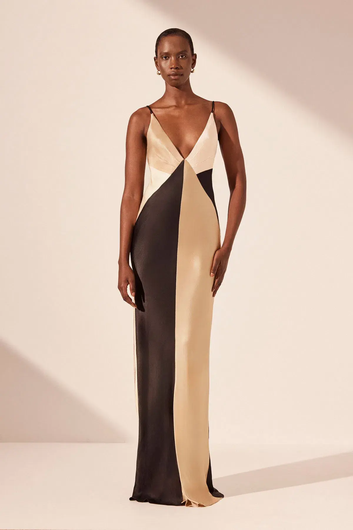 Shona Joy Sofia Contrast Double Strap Maxi Dress in Black/Multi Size 10 - Image 1