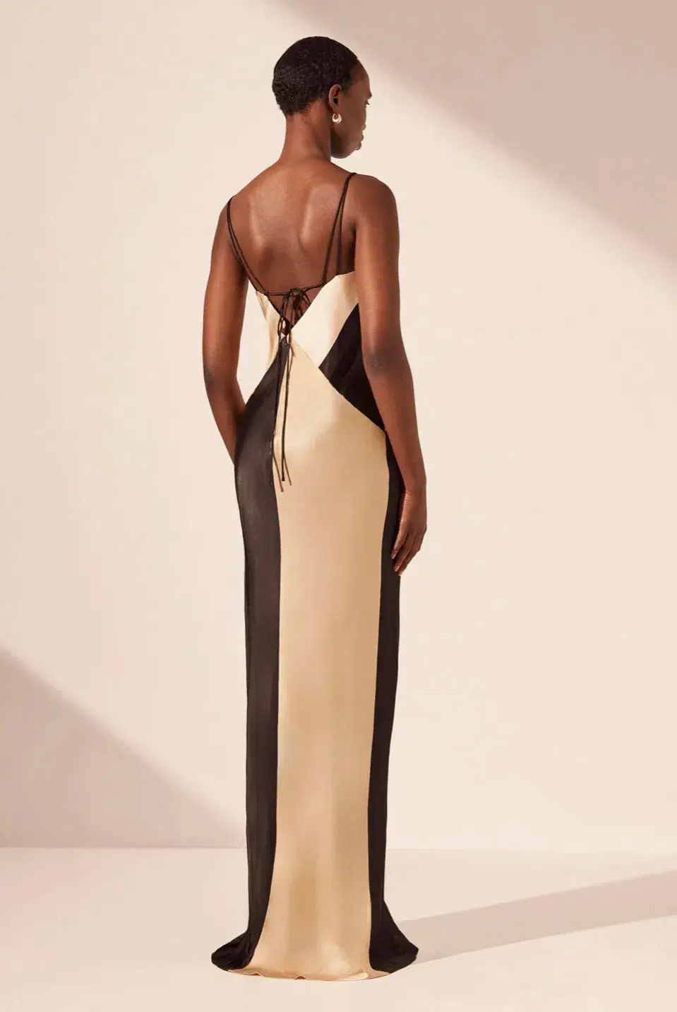 Shona Joy Sofia Contrast Double Strap Maxi Dress in Black/Multi Size 10 - Image 3