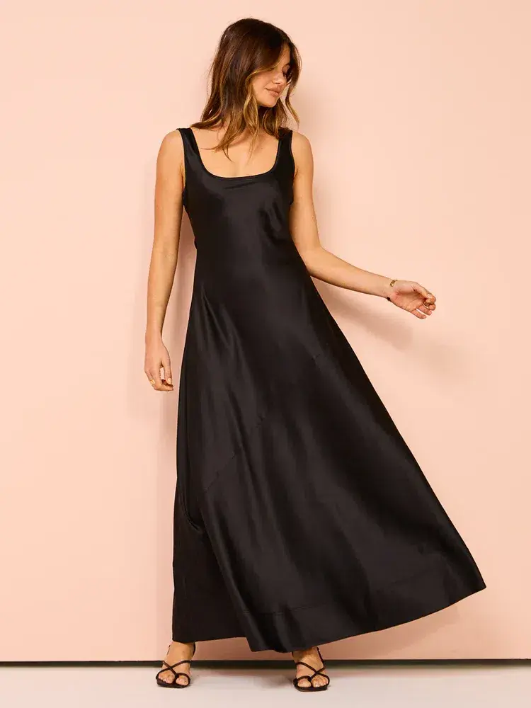 By Nicola Beneath The Stars Bias Cut Slip Dress In Black Size 12 - Image 7