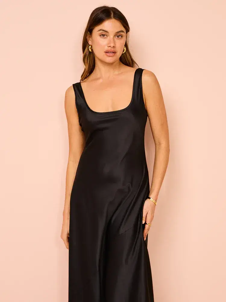 By Nicola Beneath The Stars Bias Cut Slip Dress In Black Size 12 - Image 5