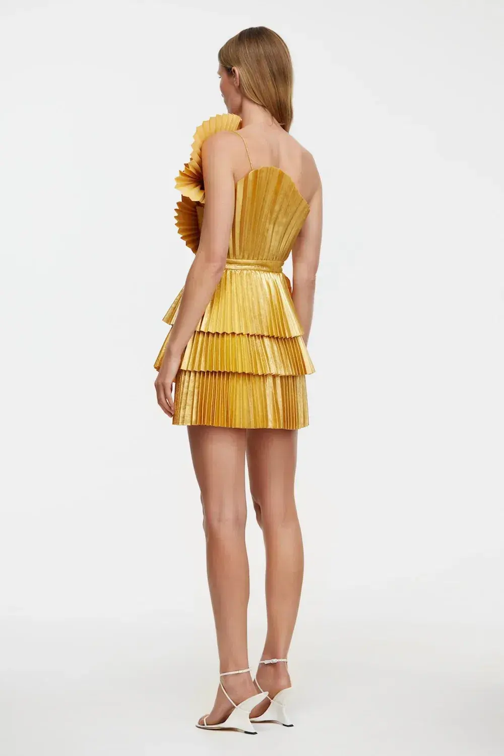 Acler Abbotsford Mini Dress Honey Gold Metalic Size 6 - Image 3