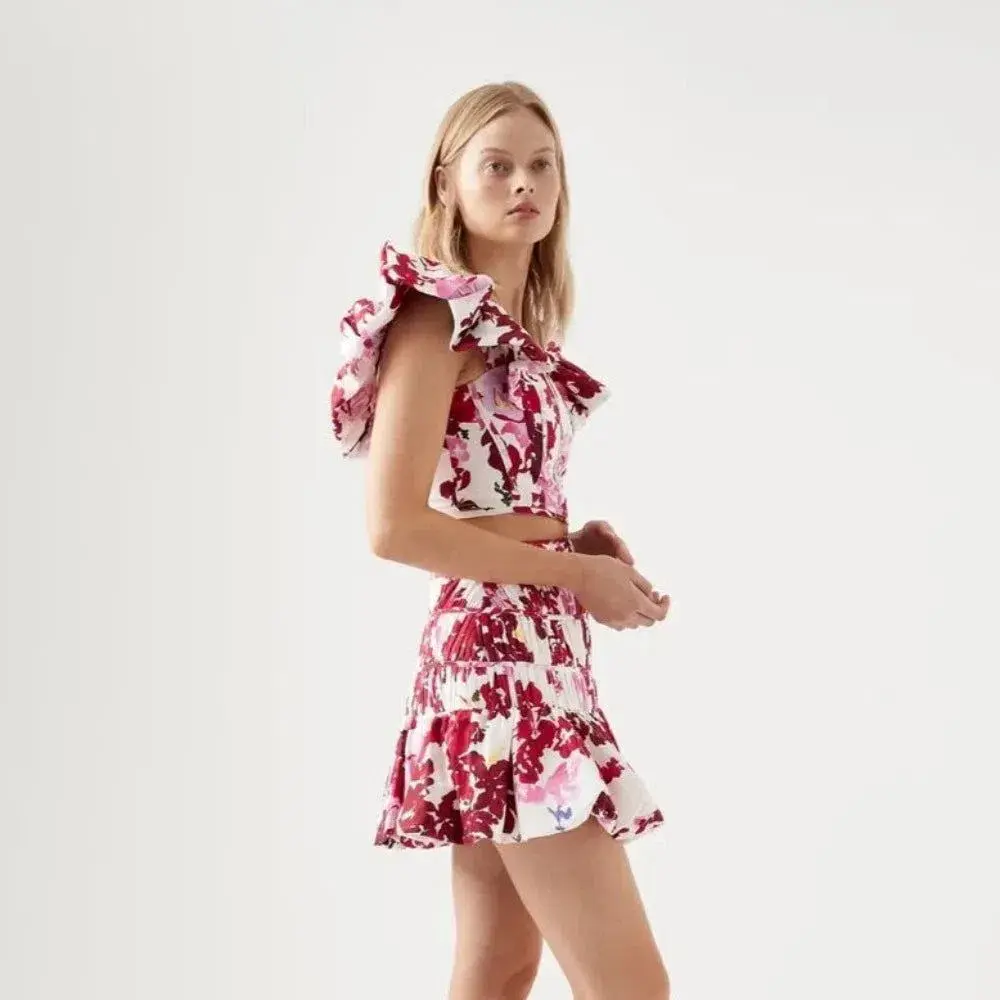 Aje Margot Bubble Frill Top and La Vie Bubble Mini Skirt Set Roses Of Provence Print Size 14 - Image 2