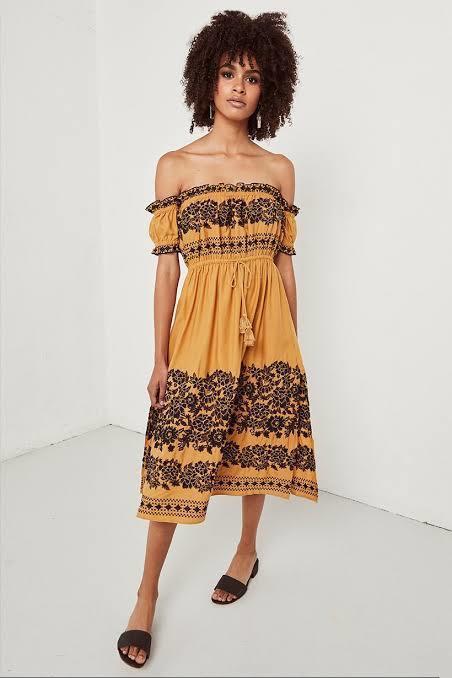 Spell & the Gypsy Collective Venus Off Shoulder Mid Dress Yellow Size 12 - Image 1