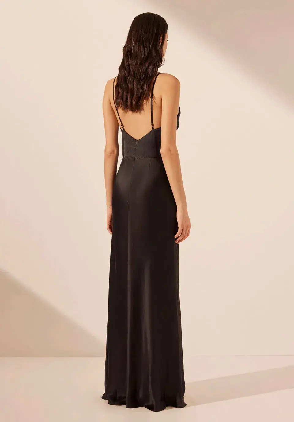 Shona Joy Leticia Silk Cowl Neck Lace Maxi Dress Black Size 6  - Image 5