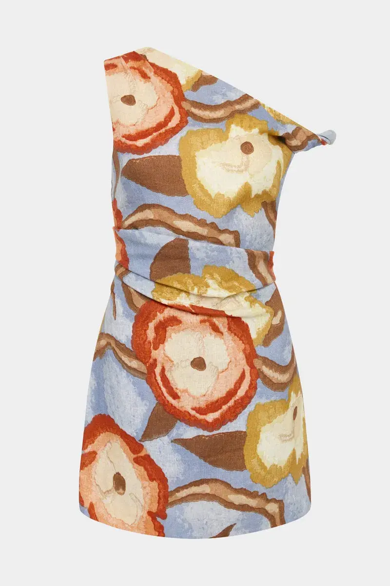 Sir the Label Avery Twist Mini Dress Blue & Orange Camellia Print Size 3/ AU 12 - Image 5