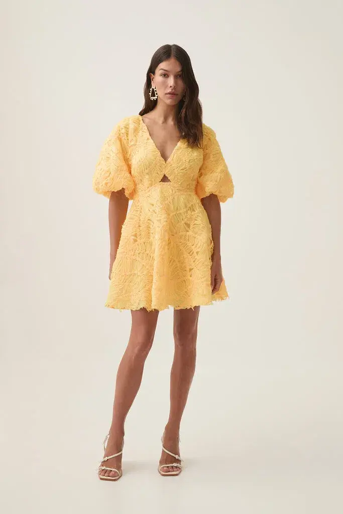 Aje Florential Mini Swing Dress Soft Yellow Size 12 - Image 1