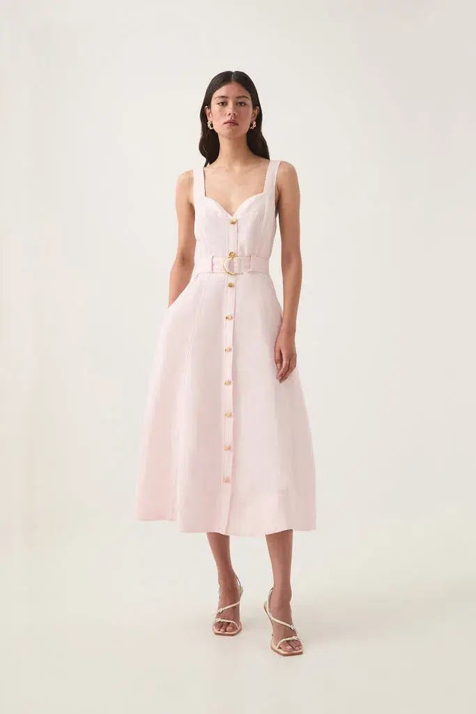 Aje Clay Belted Midi Dress Pastel Pink size8 - Image 2
