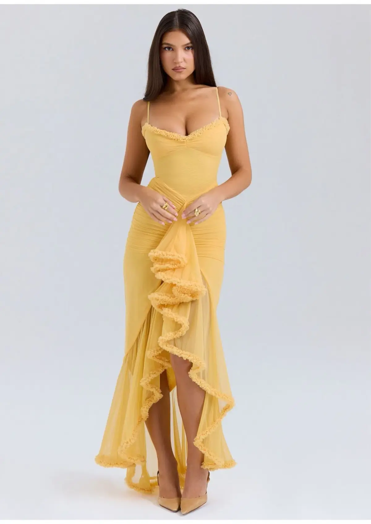 House of CB Gabbi Ruffled Front Gown Apricot Size L / AU 12 - Image 1