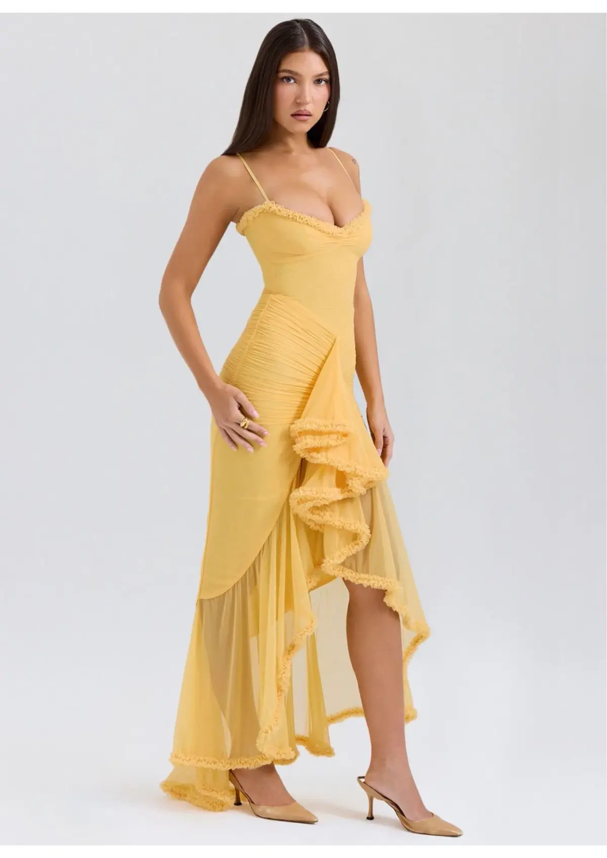 House of CB Gabbi Ruffled Front Gown Apricot Size L / AU 12 - Image 2