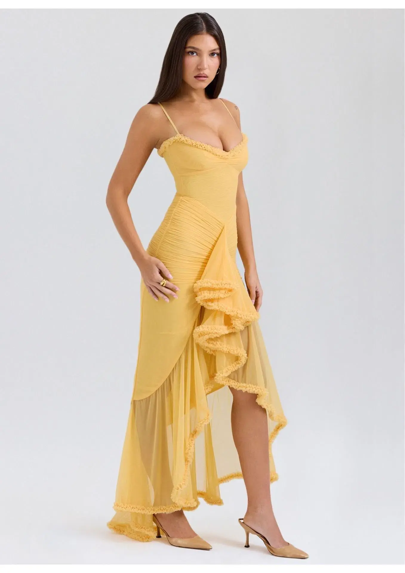 House of CB Gabbi Ruffled Front Gown Apricot Size L / AU 12 - Image 2