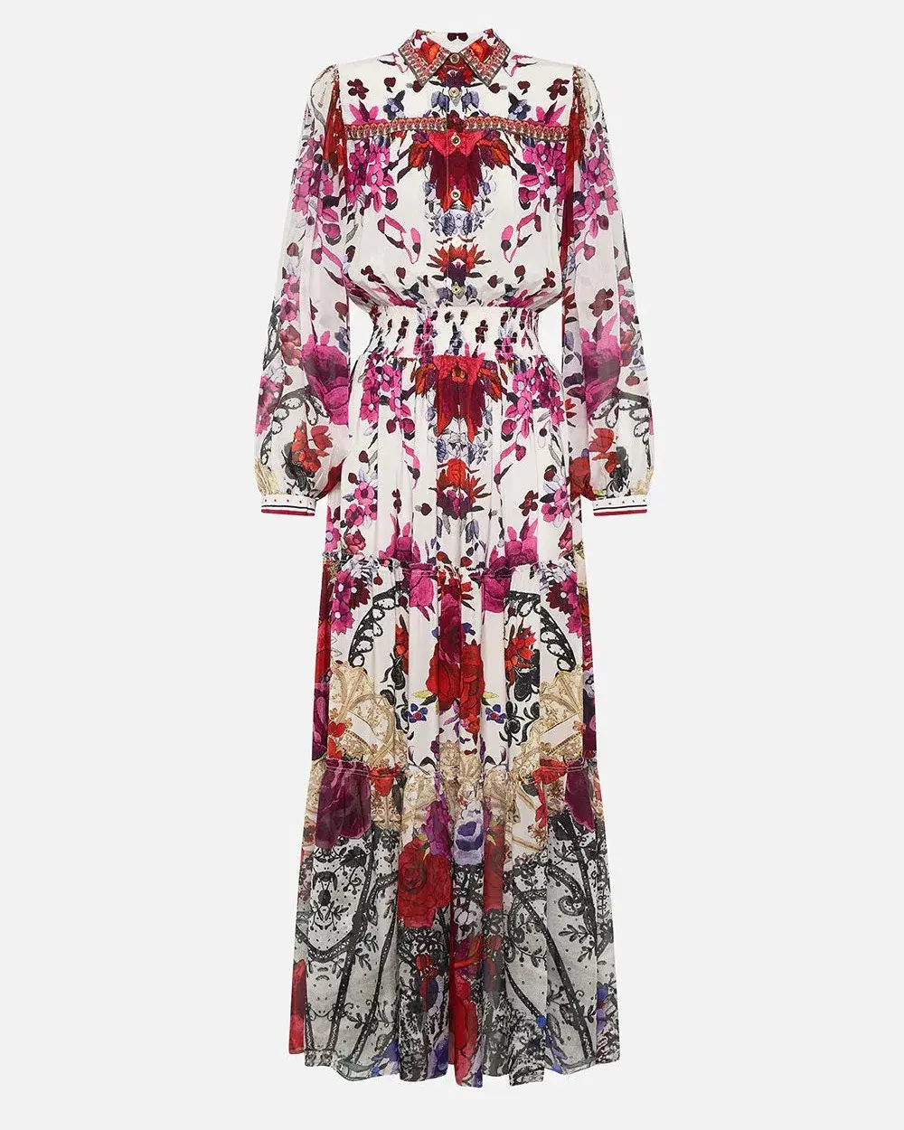Camilla Button Through Tiered Maxi Dress Reign of Roses Print Size XL / AU 16  for rent on The Volte - main image
