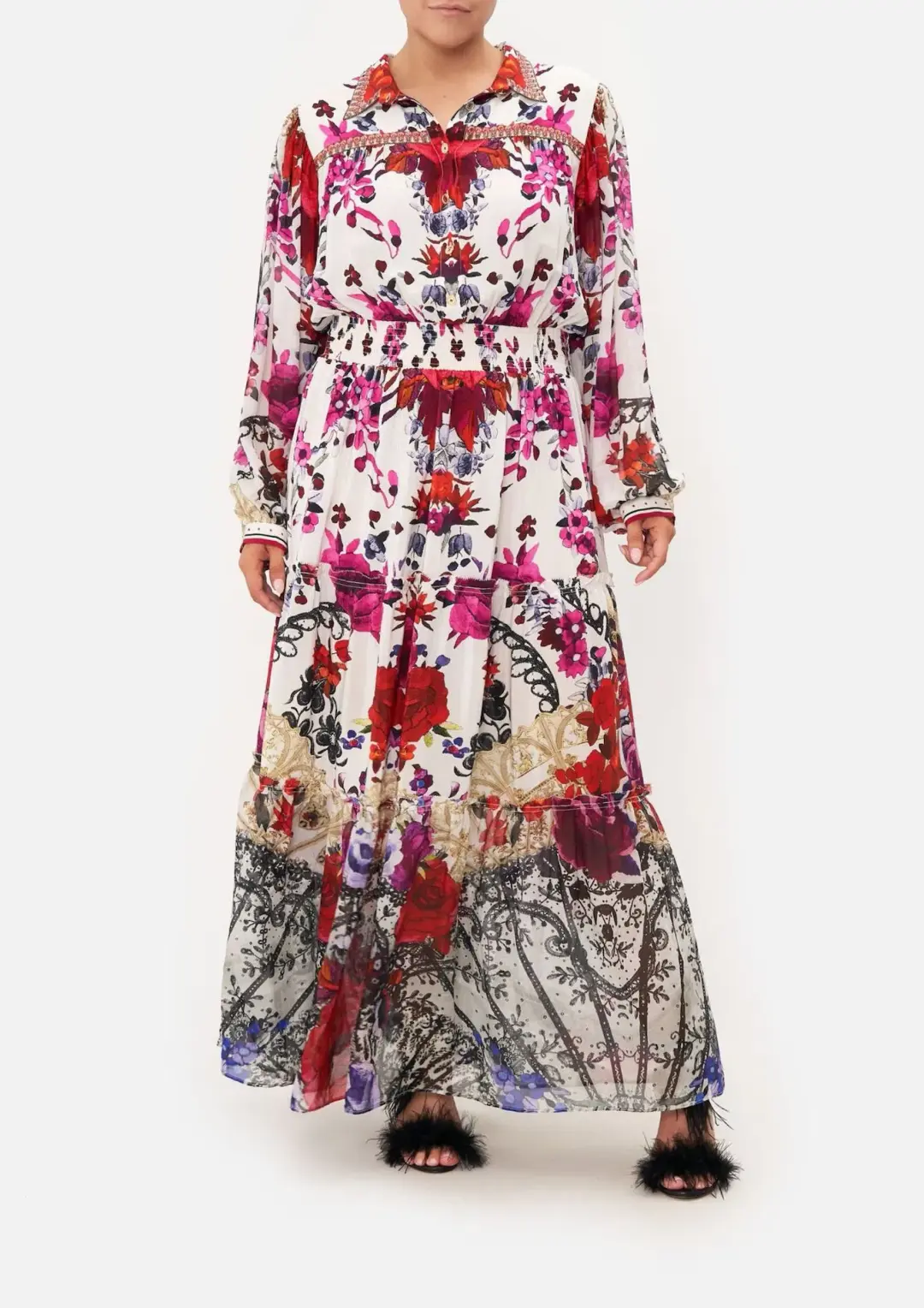 Camilla Button Through Tiered Maxi Dress Reign of Roses Print Size XL / AU 16  for rent on The Volte - main image