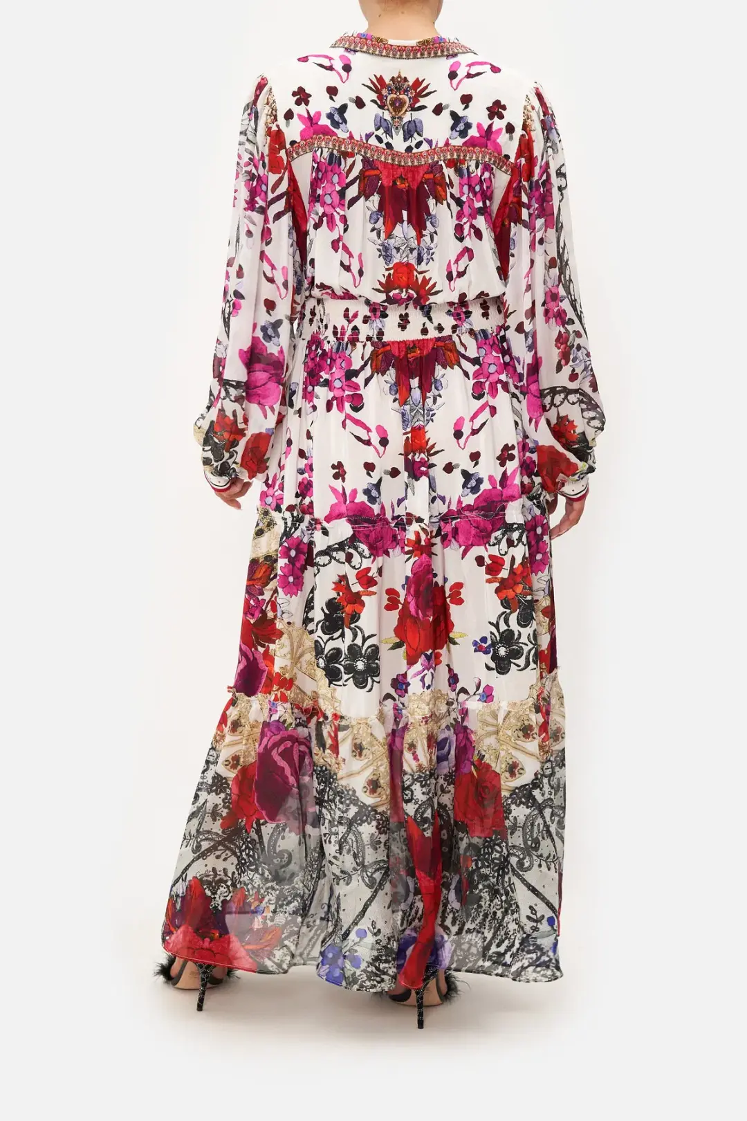 Camilla Button Through Tiered Maxi Dress Reign of Roses Print Size XL / AU 16  for rent on The Volte - main image