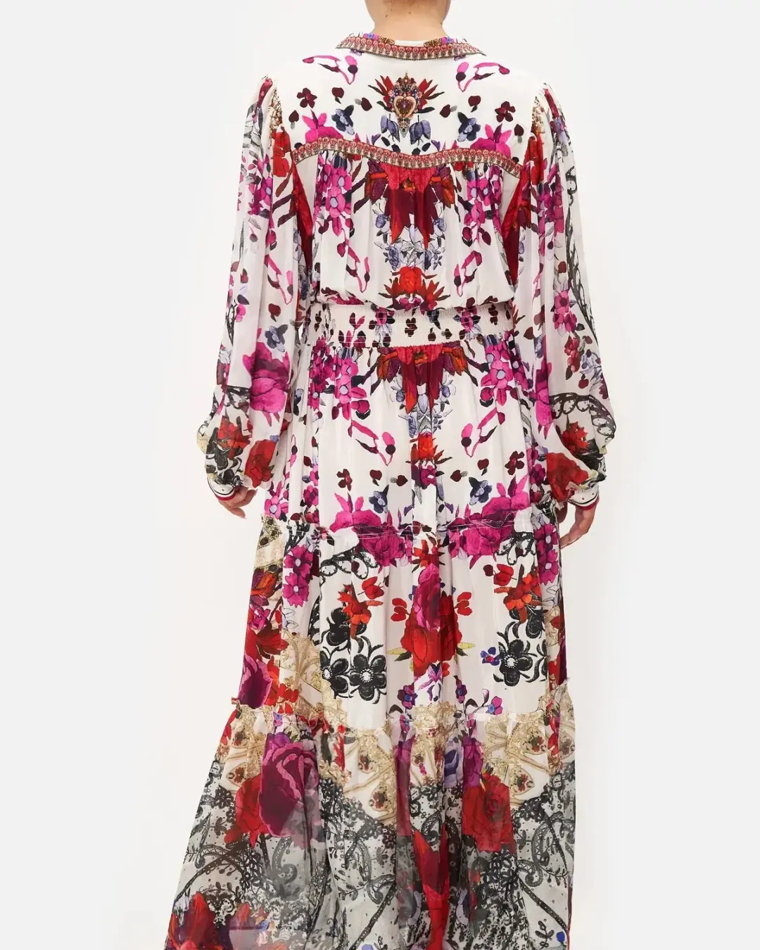 Camilla Button Through Tiered Maxi Dress Reign of Roses Print Size XL / AU 16  for rent on The Volte - main image